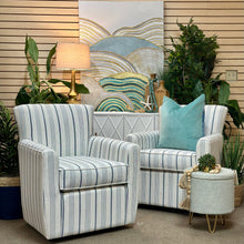 Load image into Gallery viewer, Pale Blue Striped Swivel Chair