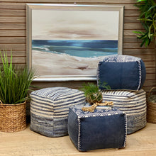 Load image into Gallery viewer, Blue & White Woven Pouf