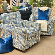 Load image into Gallery viewer, Blue/Taupe Print Swivel Chair