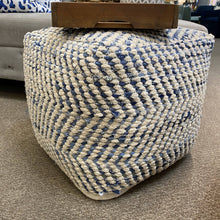 Load image into Gallery viewer, Denim & Ivory Chevron Pouf