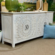 Load image into Gallery viewer, Whitewashed Carved 4DR Cabinet