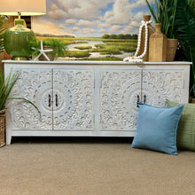 Load image into Gallery viewer, Whitewashed Carved 4DR Cabinet