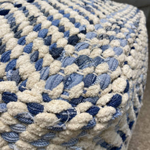 Load image into Gallery viewer, Denim & Ivory Chevron Pouf