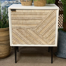 Load image into Gallery viewer, White/Natural Geometric Nightstand