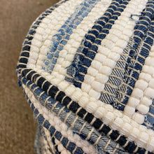 Load image into Gallery viewer, Blue & White Woven Pouf