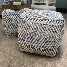 Load image into Gallery viewer, Denim & Ivory Chevron Pouf