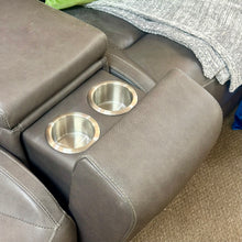 Load image into Gallery viewer, Havertys Grey Leat. Recl. Loveseat