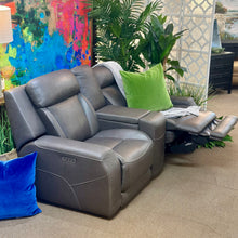 Load image into Gallery viewer, Havertys Grey Leat. Recl. Loveseat