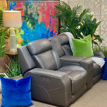 Load image into Gallery viewer, Havertys Grey Leat. Recl. Loveseat