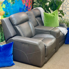 Load image into Gallery viewer, Havertys Grey Leat. Recl. Loveseat