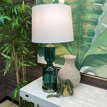 Load image into Gallery viewer, Emerald Glass and Steel Lamp