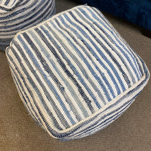 Load image into Gallery viewer, Blue & White Woven Pouf