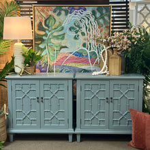 Load image into Gallery viewer, Teal Fretwork Cabinet