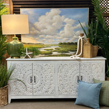 Load image into Gallery viewer, Whitewashed Carved 4DR Cabinet