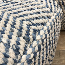 Load image into Gallery viewer, Denim & Ivory Chevron Pouf