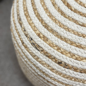 Natural/White Braided Jute Pouf