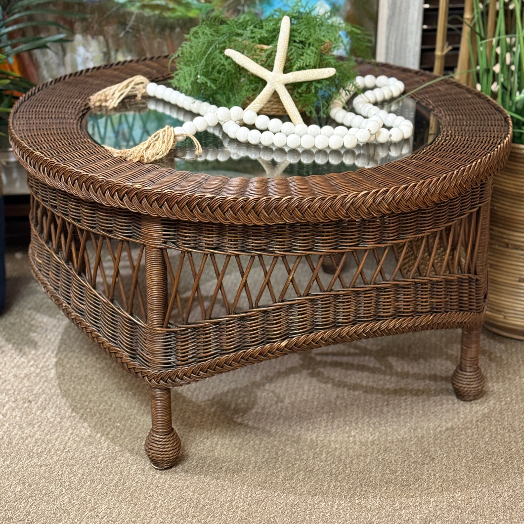 Round Brown Wicker Coffee Table
