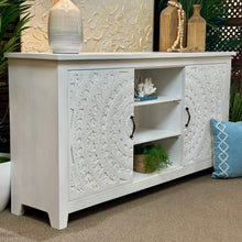 Load image into Gallery viewer, Whitewashed Carved Sliding DR Cabinet
