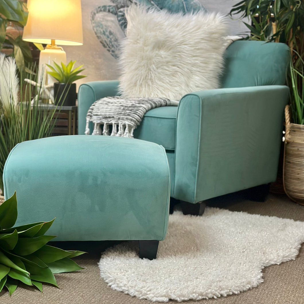Soft Aqua Chair & Ottoman
