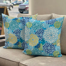 Load image into Gallery viewer, Aqua Floral Outdoor Pillow
