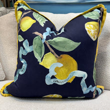 Load image into Gallery viewer, Navy Lemons Down Pillow
