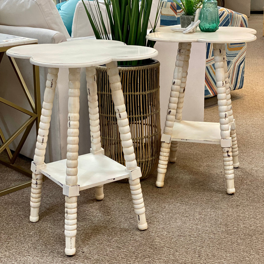 Ivory Distressed Clover Side Table