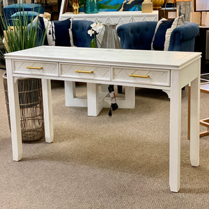 White Console/Desk w/ Gold Pulls