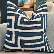 Load image into Gallery viewer, Navy Greek Key Down Pillow
