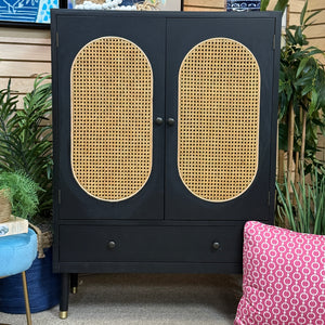 2DR Black Cane Cabinet