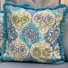 Load image into Gallery viewer, Turquoise Print W/Fringe Pillow
