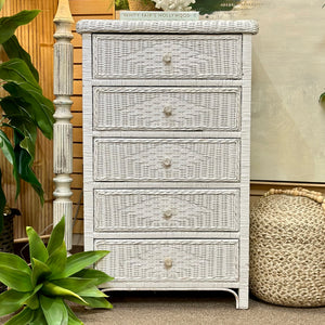 White Wicker Tall Chest