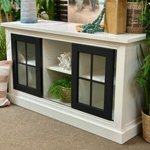 Load image into Gallery viewer, White &amp; Black Sliding Door Cabinet
