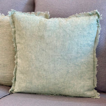 Load image into Gallery viewer, Aqua Linen Fringe Pillow
