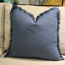 Load image into Gallery viewer, Navy Fringe Down Pillow
