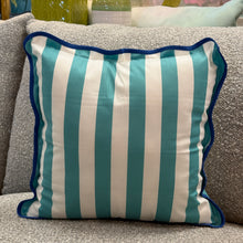 Load image into Gallery viewer, Blue Striped Ruffle Pillow
