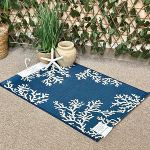 Navy & White Sea Life Washable Rug