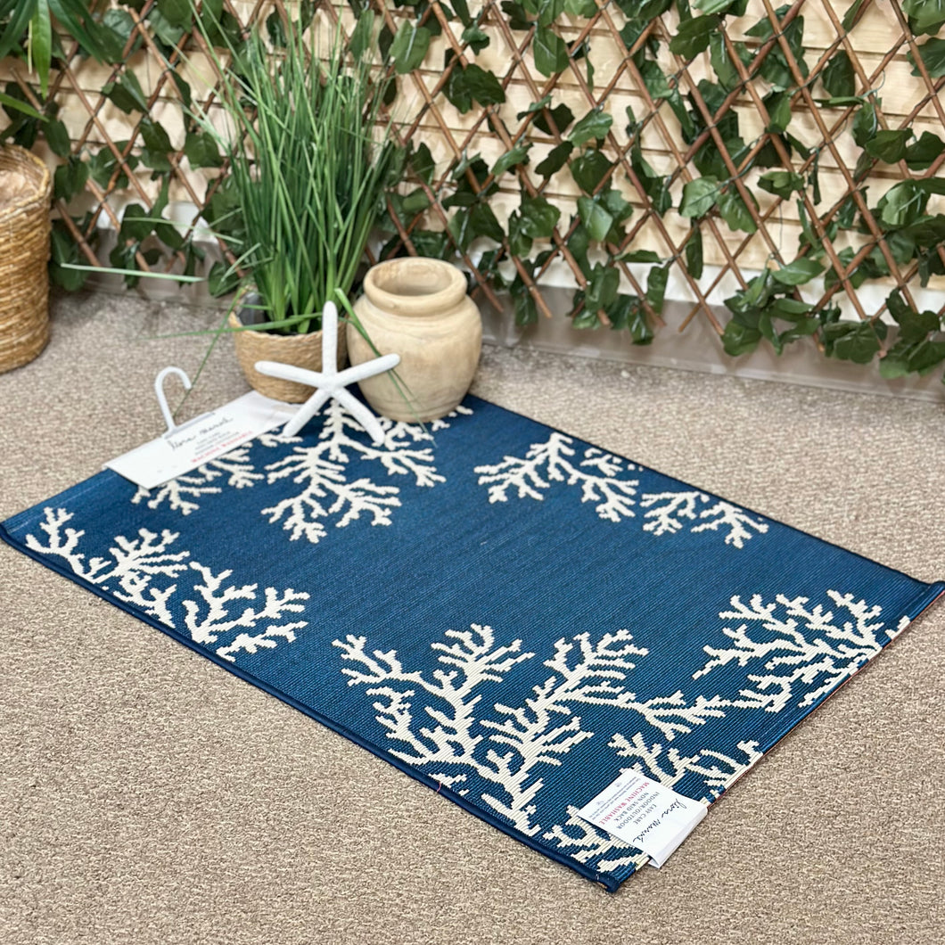 Navy & White Sea Life Washable Rug