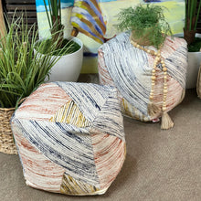 Load image into Gallery viewer, Blue/Orange Stitched Pouf

