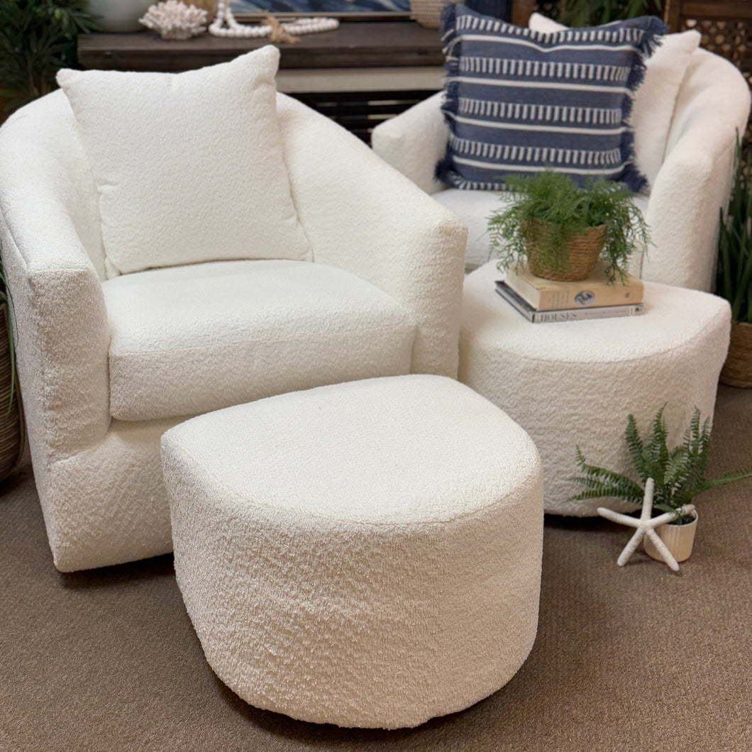 Plush Ivory Swivel Chair W/Otto