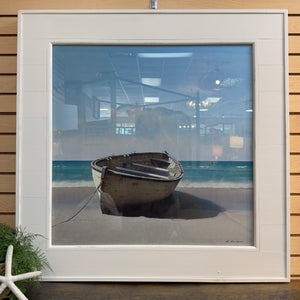 Boat On Shore Glass Framed Art
