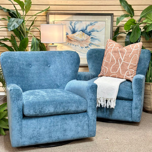 Blue Chenille Swivel Glider