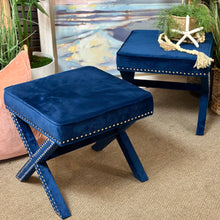 Load image into Gallery viewer, Blue Velvet Ottoman
