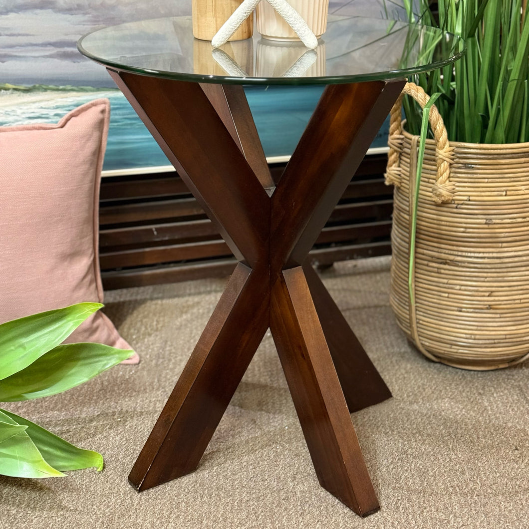 Glass Top Mocha Side Table