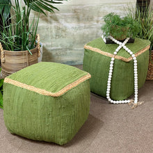 Load image into Gallery viewer, Green Jute Trim Pouf
