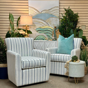 Pale Blue Striped Swivel Chair