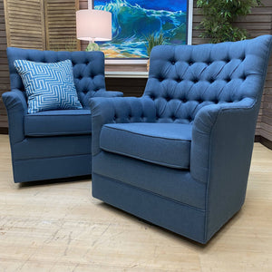 Blue Tufted  Swivel Glider