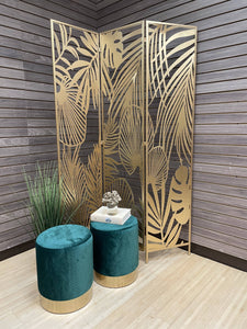 Gold 3-Panel Tropical Leaf Screen