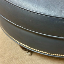 Load image into Gallery viewer, Bassett Navy Leather Ottoman
