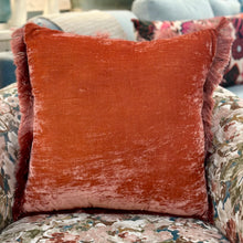 Load image into Gallery viewer, Orange Velvet Fringe Pillow
