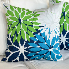 Load image into Gallery viewer, Blue/Green Floral Outdoor Pillow
